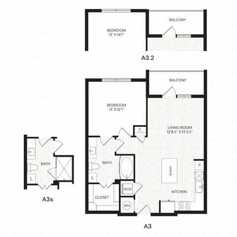 Floor plan for 1 bed, 1 bath, 716 sqft